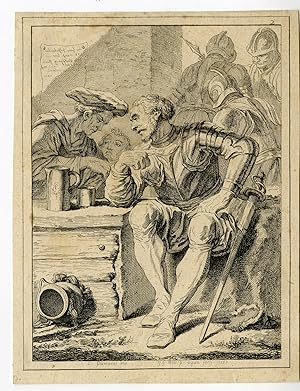Rare-Antique Master Print-SEATED-SOLDIER-Wille-Parrocel-c.1753