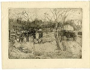 Antique Print-MEADOW-TREES-COWS-Koning-1870-1945