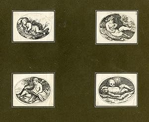 4-Rare-Antique Master Prints-CHERUB-ALLEGORY-DEATH-SLEEP-LIFE-Bottschild-c.1700