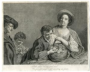 Antique Master Print-FAMILY-JOY-FRUIT-Cappellan-Magiotto-c.1760