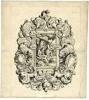 Rare-Antique Master Print-MERCURY-ARGUS-ORNAMENTAL-Sandrart-c.1679-1700