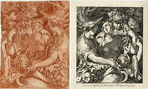 2-Rare-Antique Master Prints-CERES-BACCHUS-VENUS-Saenradam-Bloemaert-c.1600