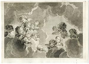 Antique Master Print-CHERUBS-CHILDREN-HEADS-WINGS-CLOUDS-Punt-De Wit-1731-1779
