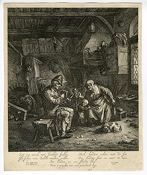 Antique Master Print-WEAVING-WINDING-YARN-REELS-De Visscher-Ostade -1655 - 1673