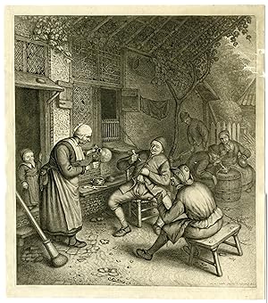 Rare-Antique Master Print-FARMERS-INN-TAVERN-Suyderhoef-Van Ostade-1640-1680