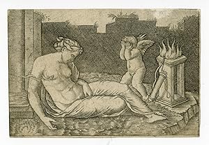 Rare-Antique Master Print-DEATH-CLEOPATRA-ARIADNE-Veneziano-c.1514-1600