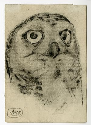 Rare-Antique Drawing-OWLS HEAD-Monogram WBW-c.1800