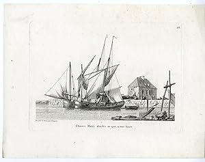 Rare-Antique Master Print-CHASSE-MAREE-HIGH-WATER-QUAY-Baugean-1814