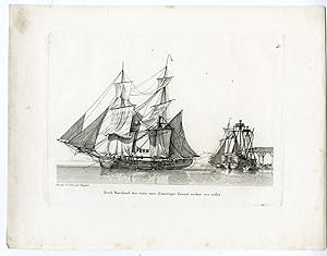 Rare-Antique Master Print-BRIGANTINE-MERCHANT-USA-Baugean-1814