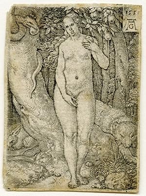 Rare-Antique Master Print-EVE-GARDEN-APPLE-Aldegrever-1551