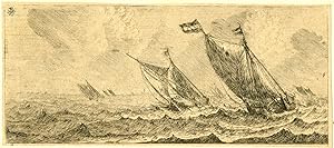 Rare-Antique Master Print-FERRIES-ROUGH-SEA-Nooms-Zeeman-1651-1652