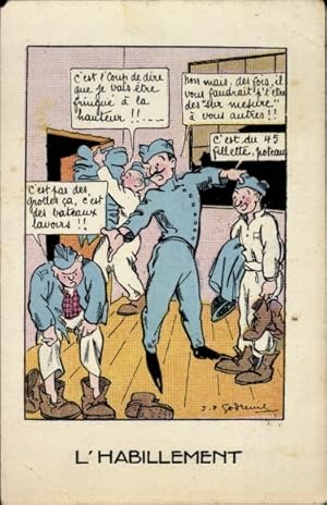 Künstler Ansichtskarte / Postkarte Französische Soldaten in der Kleiderkammer