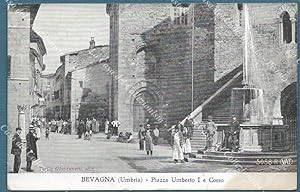 BEVAGNA, Perugia. Piazza Umberto I. Cartolina d'epoca, inizio 1900