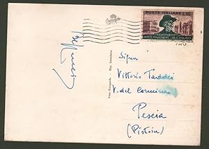 Repubblica. LIRE 10 VERDI isolato su cartolina (solo firma) del 27.12.1951.