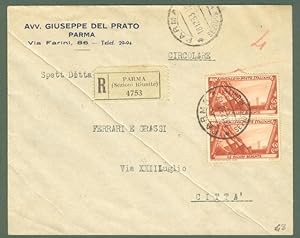 Storia postale Regno. Raccomandata del 18.12.1933 affrancata con coppia cent. 60 serie Decennale.