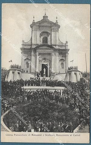 MOCONESI, Genova. Folla e chiesa parrocchiale. Cartolina viaggiata nel 1927