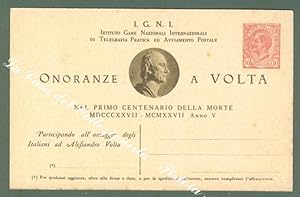 Storia Postale. REGNO ITALIA. Cartolina postale 1927 ONORANZE A VOLTA.