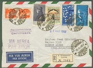 Repubblica. Aerogramma. Lettera raccomandata del 16.3.1963 per Buenos Aires.