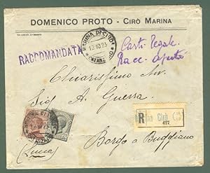 Storia postale Regno. Raccomandata del 12.10.1923 affrancata con cent. 15 Leoni + cent. 85 rosso ...