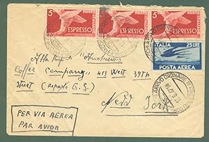 Storia postale. REPUBBLICA ITALIANA. Aereogramma del 18 Agosto 1847 da Palermo a New York.
