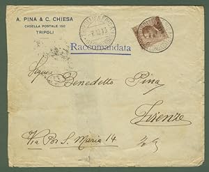 Regno - Colonie. LIBIA. Lettera raccomandata del 7.12.1913 da Tripoli per Firenze.