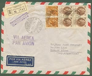 Repubblica. Aerogramma. Lettera raccomandata del 19.12.1960 per Bueons Aires.