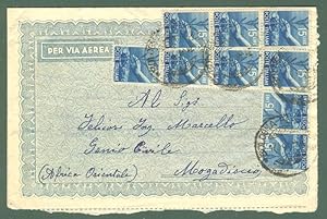 Storia postale. REPUBBLICA ITALIANA. Aereogramma del 17 Agosto 1848 da Bologna a Mogadiscio (Soma...