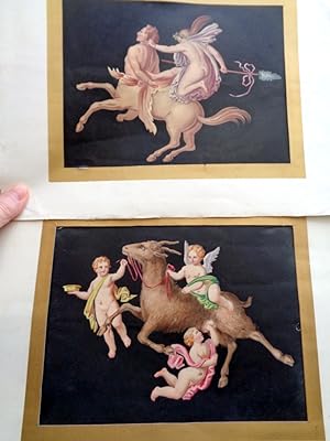 Capricorn & Sagittarius "Zodiac Images". Pair early 19th century Italian Hand-Coloured Aquatints....