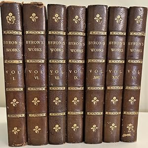 The Works of Lord Byron a 7 Volume leather bound Set including vols: I, VI, VII, IX, XIII, XIV, XV