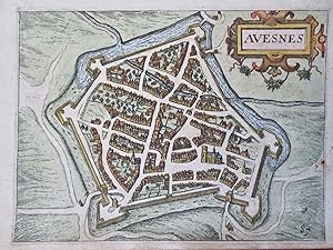 Avesnes France Pas-de-Calais Fortified City c. 1710 engraved city plan map