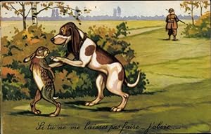 Ansichtskarte / Postkarte Jagdhund und Hase, Jäger, wenn du mir kein Geld gibts, belle ich
