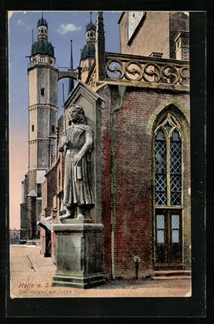 Ansichtskarte Halle / Saale, Der Roland am roten Turm