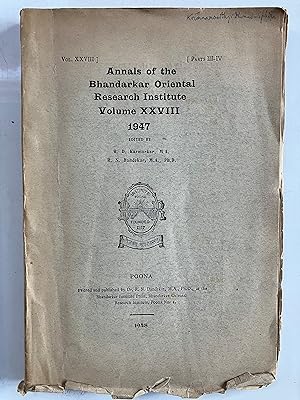 Annals of the Bhandarkar Oriental Research Institute, Poona, Volume XXVIII, 1947