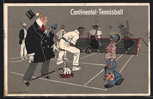 Ansichtskarte Continental-Tennisball, Tennisspiel, Ball trifft Mann am Kopf
