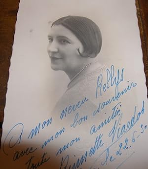 Black & White Postcard with signed dedication to Henri Rellys, signed by [Louise Heritte- Viardot.]