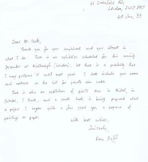 Handwritten letter to Richard Grenville Clark, June 4, 1999, thanking Clark for his compliment an...