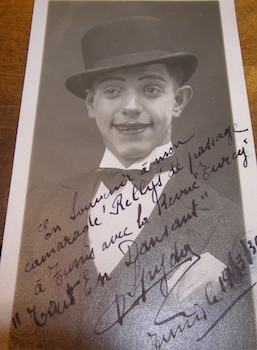 Black & White Postcard with autographed dedication to Rellys.