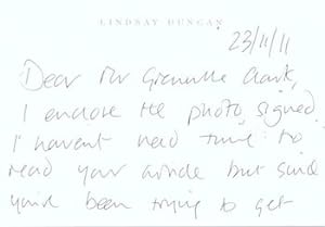 Handwritten note to Richard Grenville Clark, November 23, 2011, telling Clark she is enclosing a ...
