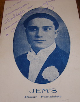 Black & White Postcard with autographed dedication to Rellys. Jem's, Diseur Fantaisiste.