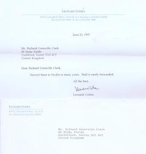 Typed letter to Richard Grenville Clark, June 23, 1997. Autographed by Cohen.