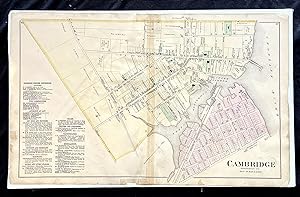 1877 Hand-Colored Street Map of Cambridge Maryland, Dorchester County