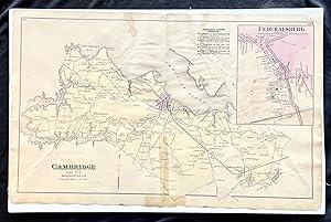 1877 Hand-Colored Street Map of Federalsburg and Cambridge Maryland, Dorchester County
