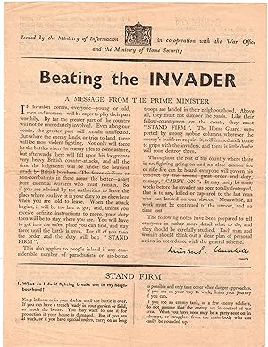 Beating the Invader An original, early Second World War leaflet issued by the British Government ...