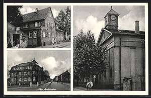 Ansichtskarte Frankfurt-Zeilsheim, Gasthaus zur Rose E. C. Erben, Strassenpartie, Turmgebäude