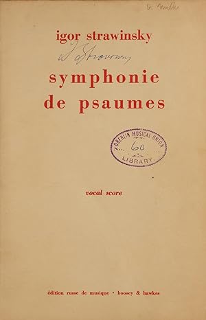 Symphonie de Psaumes pour choeur mixte et orchestre. Réduction pour piano par son fils Sviatoslav...