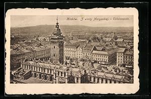 Ansichtskarte Kraków, Totalansicht mit Kirchturm