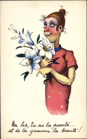 Ansichtskarte / Postkarte Hässliche Frau mit weißen Lilien