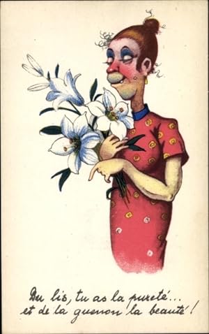 Ansichtskarte / Postkarte Hässliche Frau mit weißen Lilien