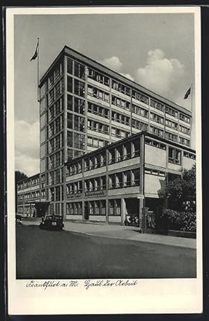 Ansichtskarte Frankfurt a. M., Haus der Arbeit, Bauhaus, Bürgerstrasse (jetzt Wilhelm-Leuschner-S...