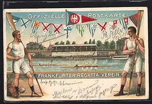 Lithographie Frankfurt, Ruderer des Frankfurter Regatta-Vereins beim Wettkampf